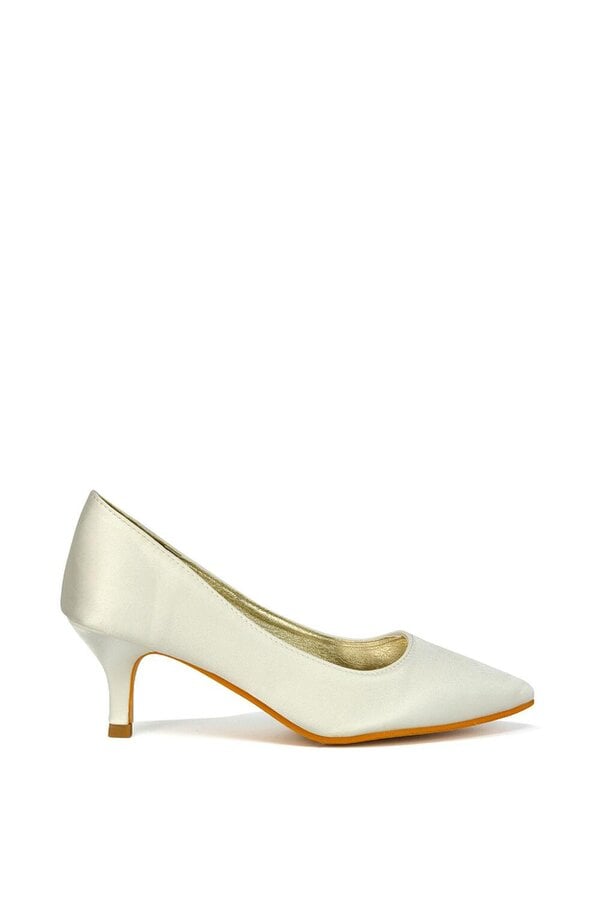 XY LONDON Pointed Toe Mid Stiletto Kitten Heel Court Shoes - Ivory