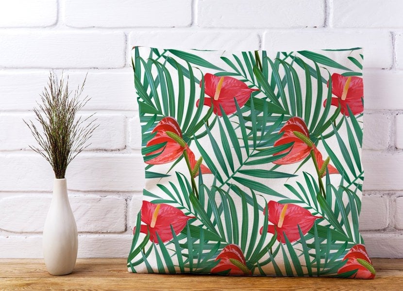 Warren Reed Tropical Flowers And Palm Leaves Cushions