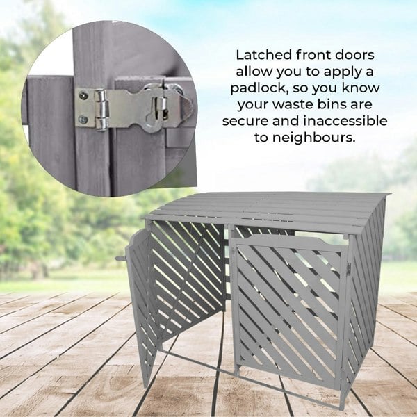 Monstershop Fir Wood Double Wheelie Bin Storage - Grey Wash