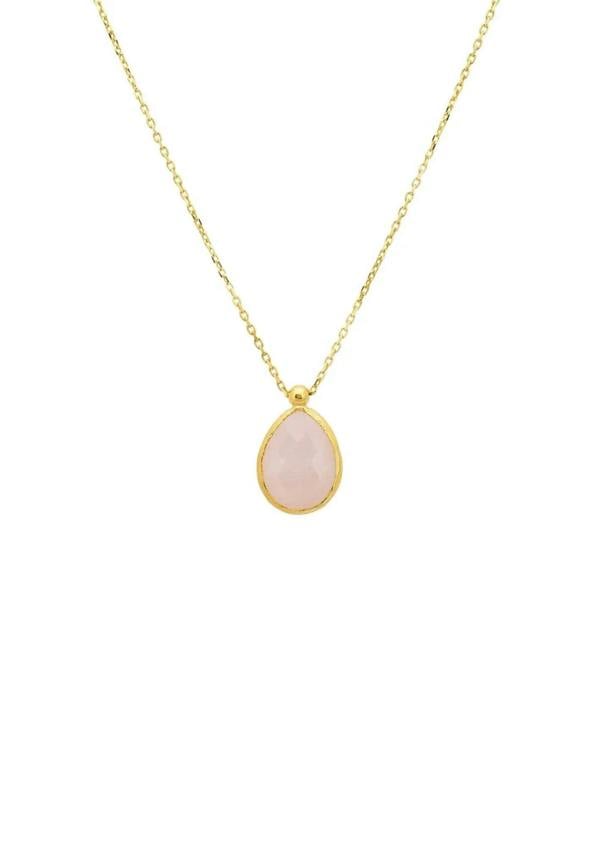 Petite Drop Necklace Gold Rose Quartz - LATELITA Necklaces