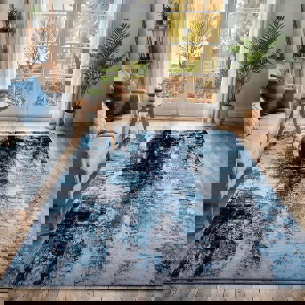 Livabliss Wanderlust-Abstract Blue Grey Black Modern Marble Rug