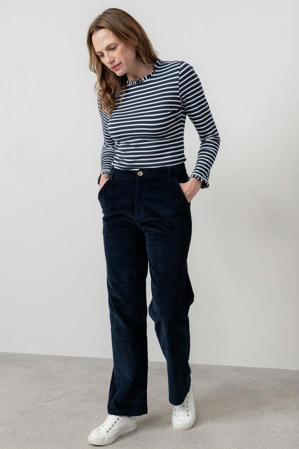 Lily & Me Marnie Striped Frill Neck Top Navy