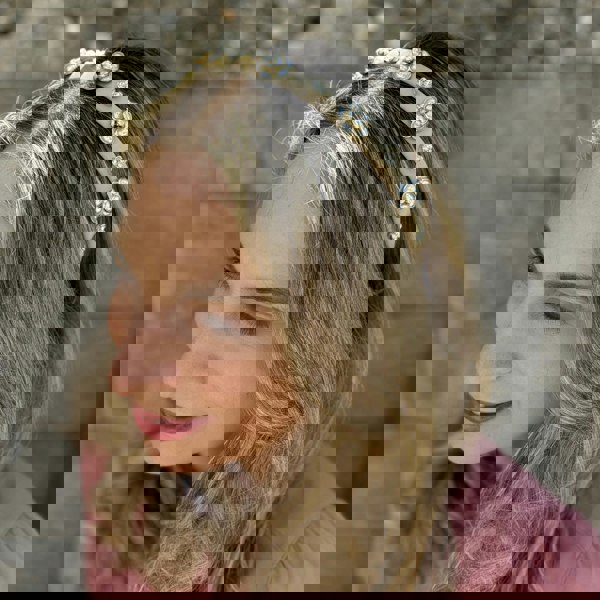 Beige Pearl Flower Thin Headband, Beige Pearl Slim Headband, Pearl Flower Headband, Slim Beige Headband, Beige Flower Headband, Flower Slim Headband, Pearl Slim Headband 