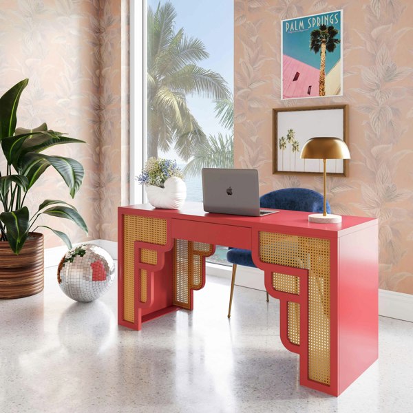 Furniture Edit Suzie Coral Pink & Rattan Executive Desk