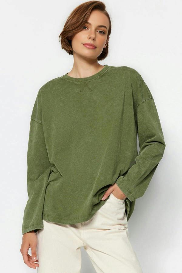 WOVCOR Thick Cotton Vintage Effect Relaxed Crew Neck Knit T-Shirt
