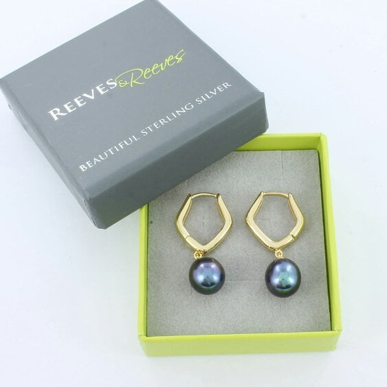 Reeves & Reeves Pentagon Peacock Pearl Hoop Earrings