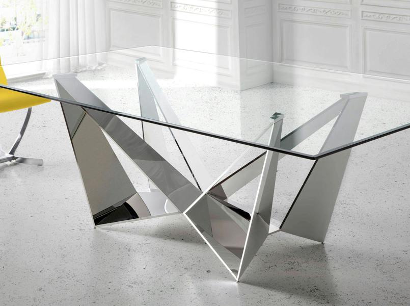 Angel Cerdá Rectangular tempered glass and chrome-plated steel dining table 1049