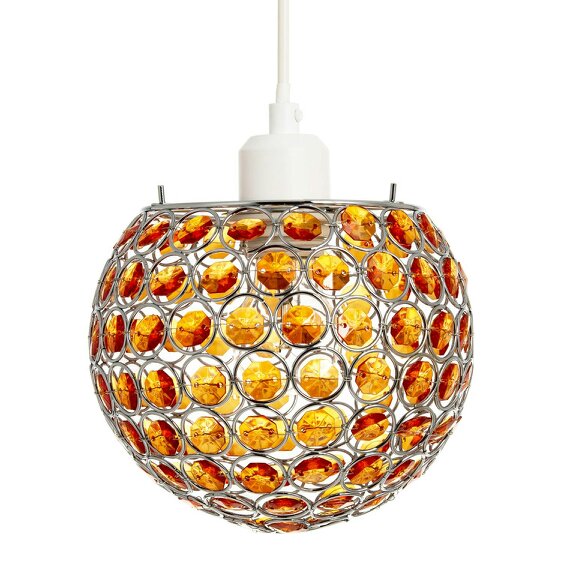 Happy Homewares Modern Round Globe Pendant Light Shade with Orange Acrylic Bead Jewels