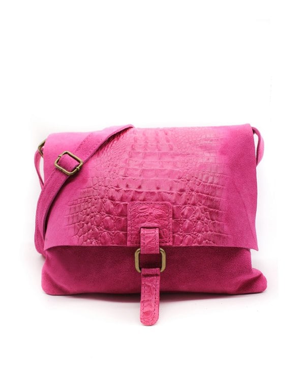 Kitise Italian Soft Suede Leather Croc Skin Pattern Flap Over Small  Cross Body Bag