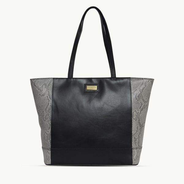 Assots London 'Klara' Black Animal Snake Print Real Leather Designer Tote Bag