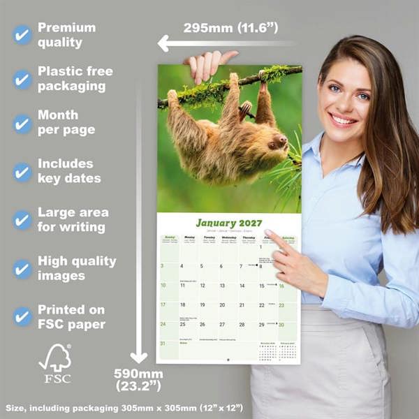 Sloths Calendar 2027, Wall Calendars, Month To View, Animals, Gift