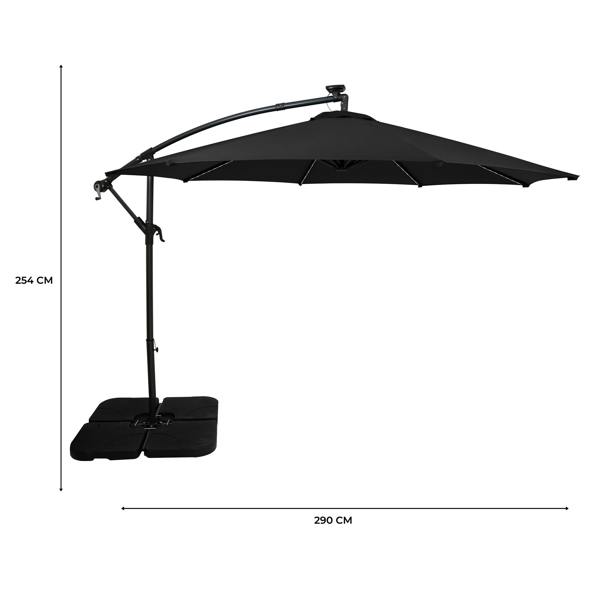 Jardi LED Cantilever Parasol 3m With Square Base – Black