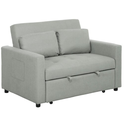 Wyld Haus Sedisa Fabric Light Grey 2 Seater Convertible Sofa Bed With Side Pockets And Cushions