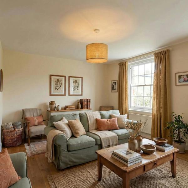 Sunlight Yellow Textured Linen Pendant Lighting Shade with Diffuser Image 6