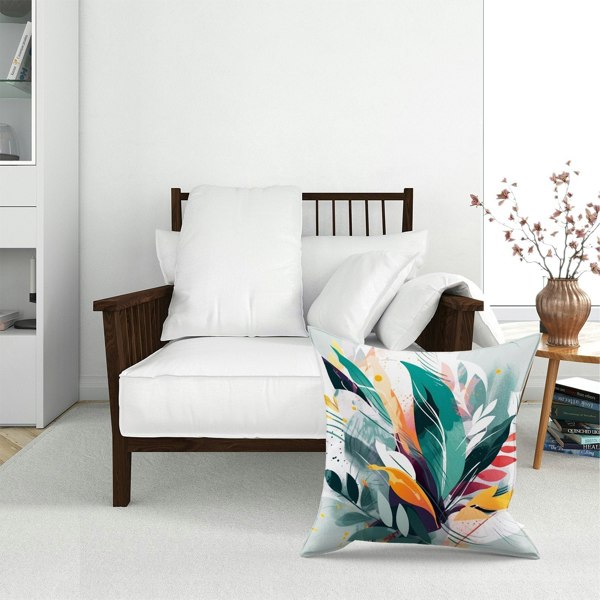 Warren Reed Coloured Abstrace Feather Leaves Floor Cushion