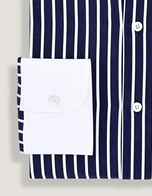 Men's Contrast Collar Striped Navy Formal Shirt
