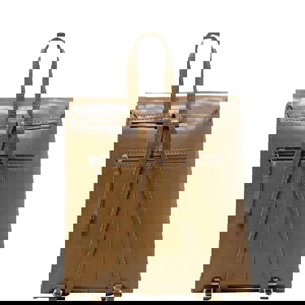 Assots London 'MARGARET' Tan Natural Grain Polished Leather Flap Over Backpack