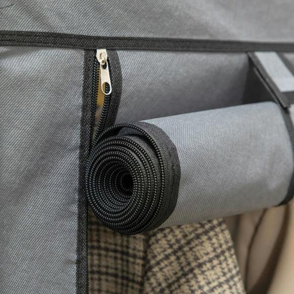 Dark grey fabric wardrobe cover with zipper and rolled fabric edge