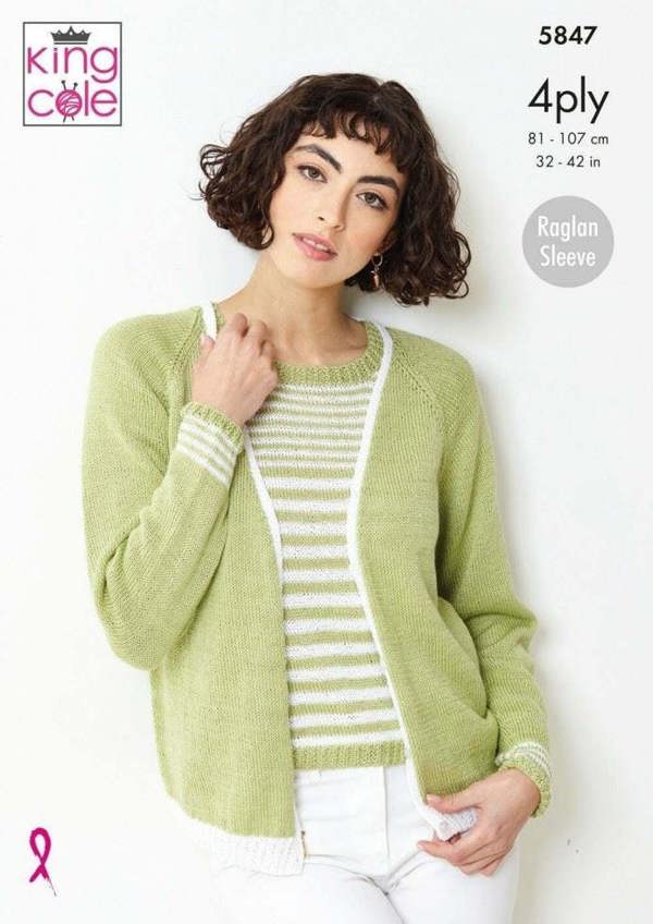 King Cole Giza Cotton 4 Ply Knitting Pattern 5847, Cardigans, Tops for Women, 32 - 42 Inches - Easy