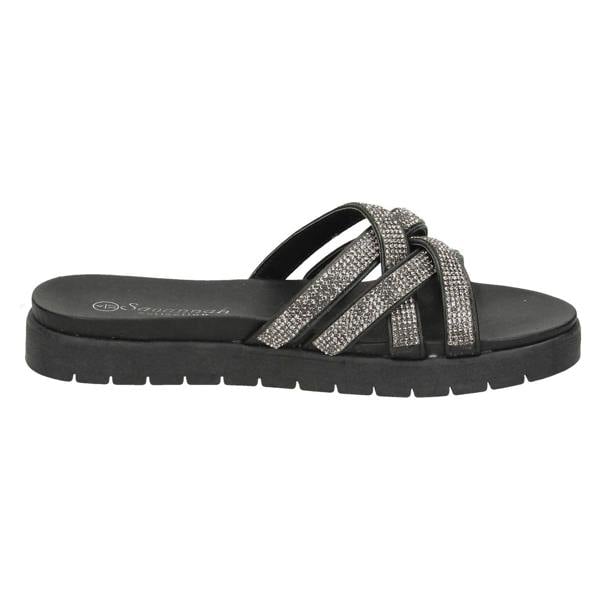 Savannah Ladies Savannah Flat Sole Cross Strap Mules