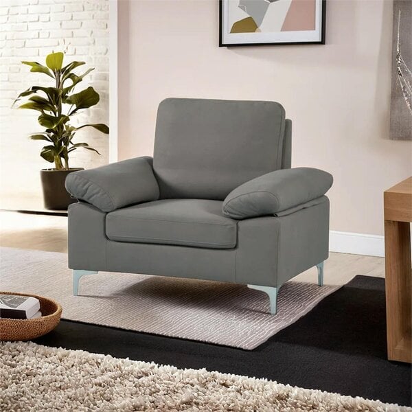 Kosy Koala Modern Grey Fabric One Seater Sofa with Chrome Feet for Living Room, Bedroom