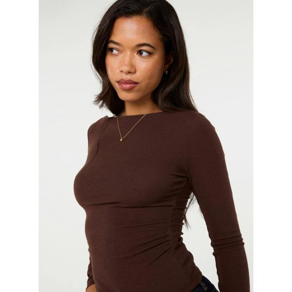 Pink Vanilla Asymmetric Boat Neck Long Sleeve Top