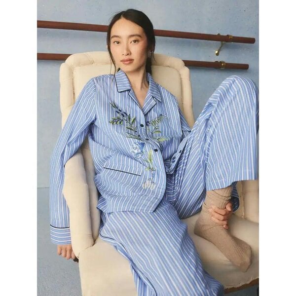 Cath Kidston Womens Rose Stripes Long Pyjama Set - Blue