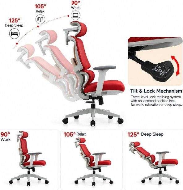 HOMEWEDO  Ergonomic Office Chair with 4D Headrest, Movable Lumbar Support