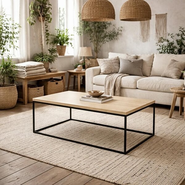 Wyld Haus Hazelmere Travertine Table Black Metal Legs