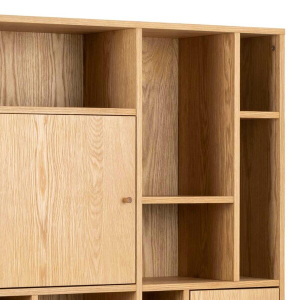 Wyld Haus Thallo Oak Wood 3 Door Multi Level Large Bookcase