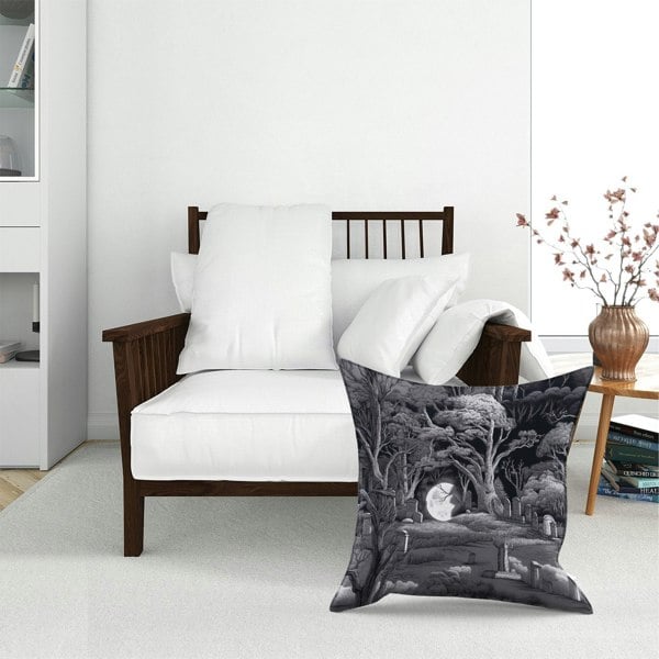 Warren Reed Eerie Moonlit Cemetery Floor Cushion