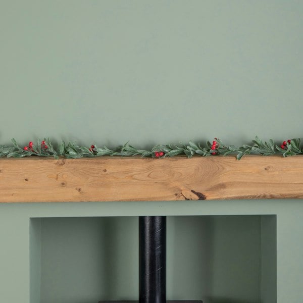 Samuel Alexander 1.90m Festive Garland with Green Seasonal Leaves and Red Berries
