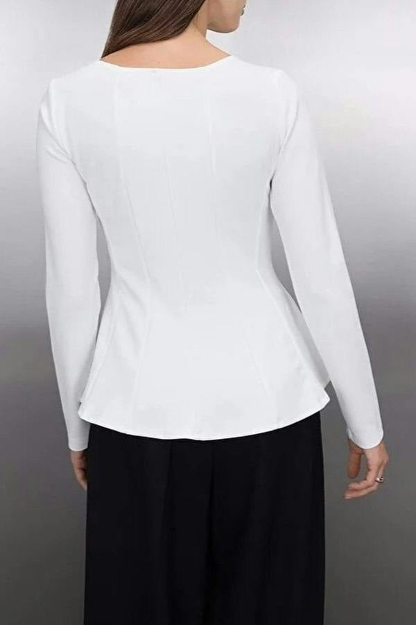 WOVCOR Boat Neck Peplum Knit Blouse