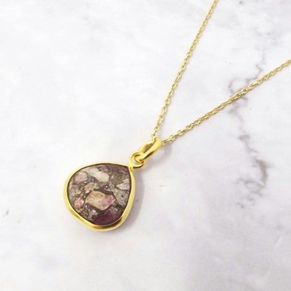 18ct Gold Plated Pink Tourmaline Fine Necklace