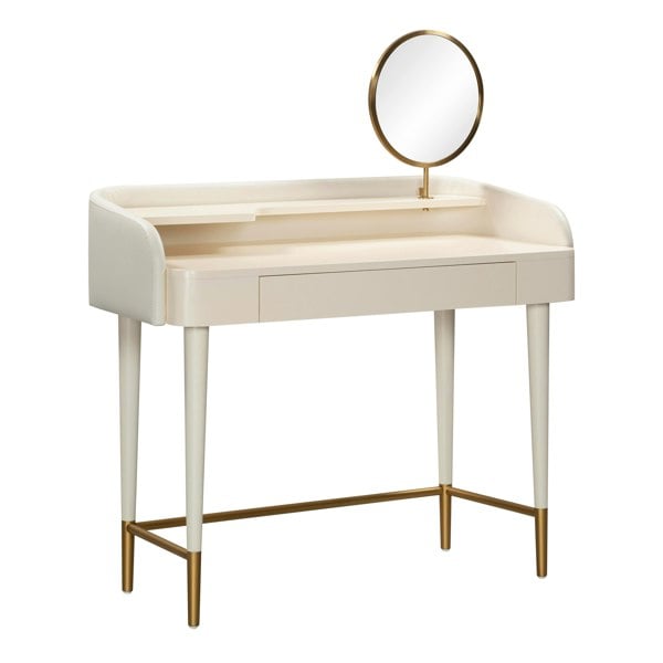 Furniture Edit Penelope Cream Vegan Leather Wrapped Vanity Desk Dressing Table