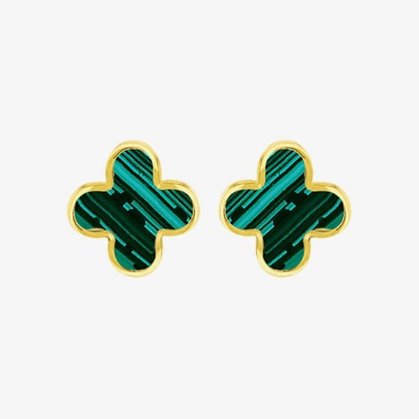 T. H. Baker 9ct Yellow Gold Malachite Petal Stud Earrings 1.55.9521