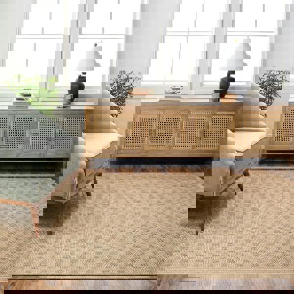 Livabliss Mirage-Cottage Tan Brown Checkered Fringe In- & Outdoor Jute-Look Rug