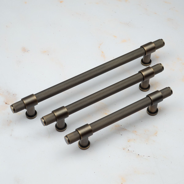 Handle & Home Antique Brass Knurled Handles with Clasp Detailing