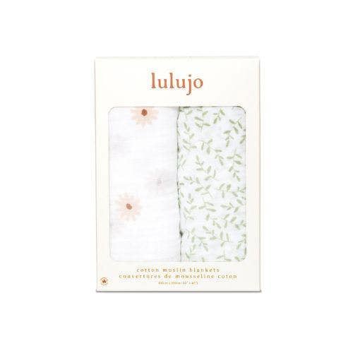 Lulujo - Cotton Swaddle - Daisy & Greenery - 2 Pack
