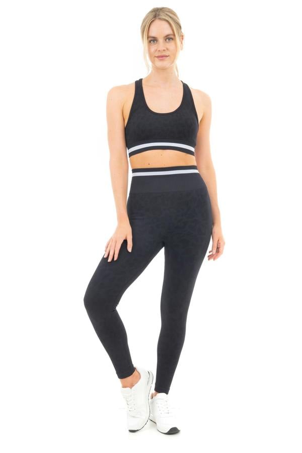 Smart Living Women's Leopard Print Seamless Padded Sports Bra - Black