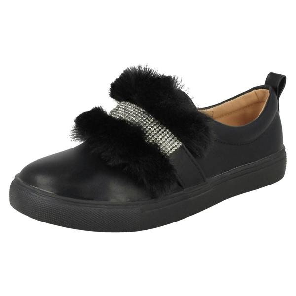 Spot On Girls Spot On Diamante Strap Fur Trim Shoes