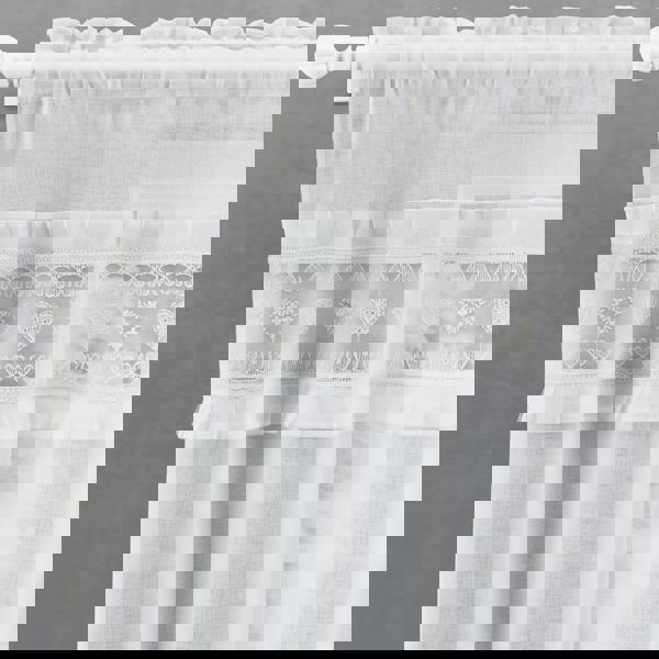 Tyrone Textiles Lucy Embroidered Heart Kitchen Window Set Curtain Pair with Frill Edging and Matching Tie Backs