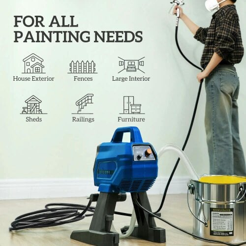 Bobobiy Airless Paint Sprayer, Thinning-Free Electric Paint Spray Gun for Walls, 200 Bar High Pressure, 1.5L/min Flow Rate, 7.5m Hose, Dark Blue