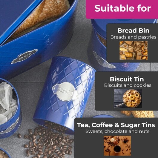 Neo Navy Blue Embossed 5 Piece Kitchen Canister Set