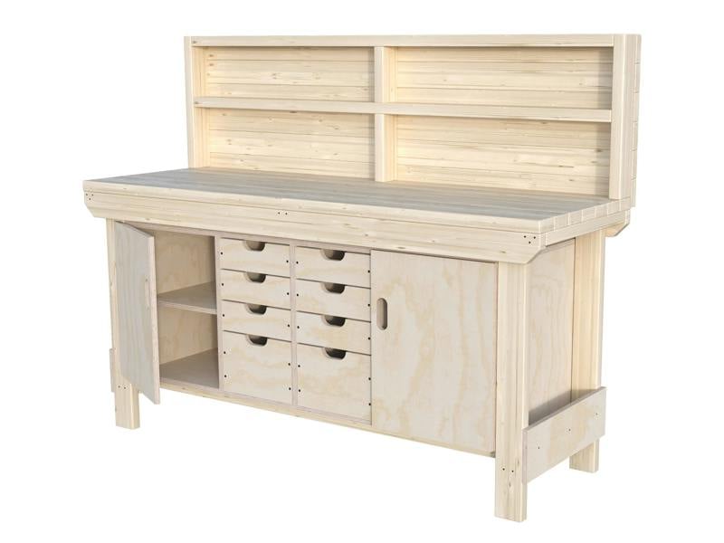 Acorn Heavy-Duty Cupboard Workbench (V.6) – Sturdy Wooden Workbench with Two Cupboards, One on Each side, Multiple Drawers, and Optional Back Panel or Pegboard, Ideal for Garages, Workshops, and Sheds