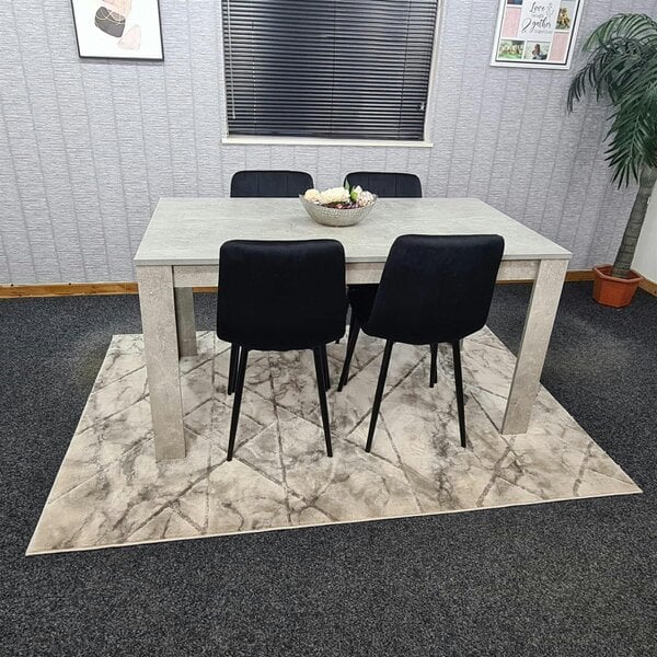 Kosy Koala Stone Grey Effect Wood Dining Table Set with 4 Black Velvet Chairs Modern Dining Room Furniture