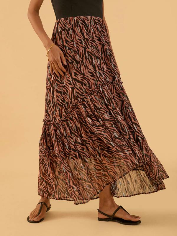 Rose & Nancy Mia Fabric Mix Black and Tan Tiger Print Maxi