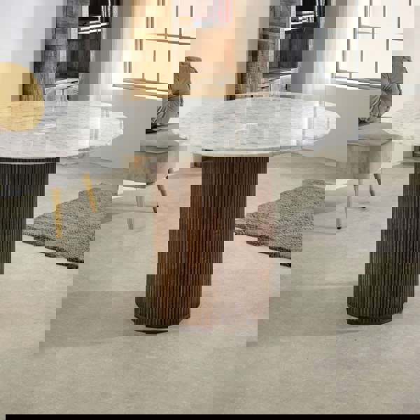 IH Design Miel Mango Wood Dining Table Round With Marble Top