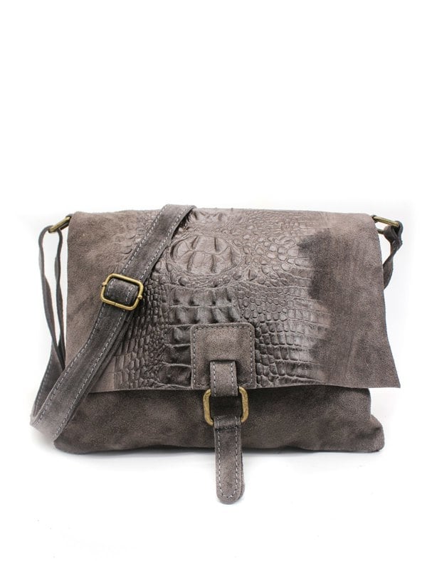 Kitise Italian Soft Suede Leather Croc Skin Pattern Flap Over Small  Cross Body Bag
