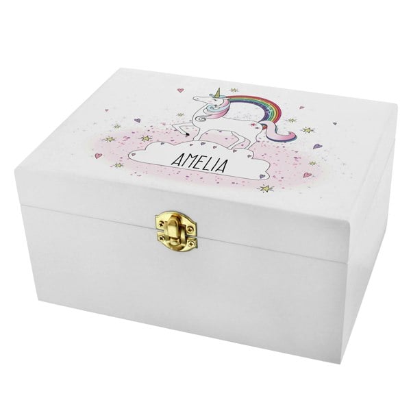 Personalised Memento Company Personalised Unicorn White Wooden Keepsake Box